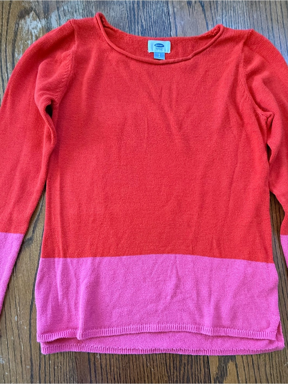 Old Navy Red and Pink Scoop Neck Colorblock Sweater